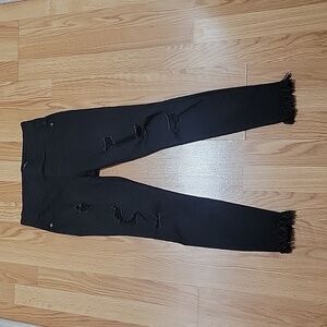 Old Navy Rockstar mid rise fringe hem destroyed black skinny jeans size 2